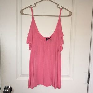 Cold-shoulder Spaghetti Strap Top. Pinkish Coral.